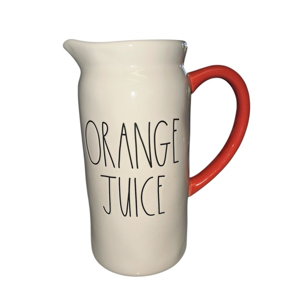 Rae Dunn 2022 ORANGE JUICE White with Orange Handle Pitcher, NWOT no box - Picture 1 of 5